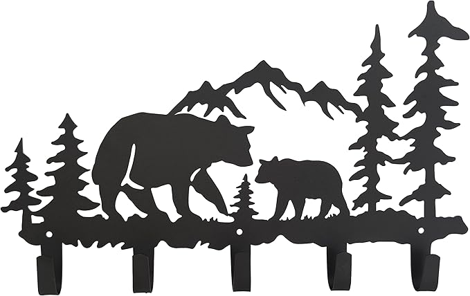 Metal Bear Coat Hooks Wall Art Decor-Bear Hangers and Key Holder-Animal Theme Hooks Sweet Home Decor for Storage, Living Room, Hallway, Office (Black)