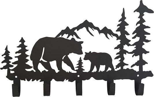 Metal Bear Coat Hooks Wall Art Decor-Bear Hangers and Key Holder-Animal Theme Hooks Sweet Home Decor for Storage, Living Room, Hallway, Office (Black)