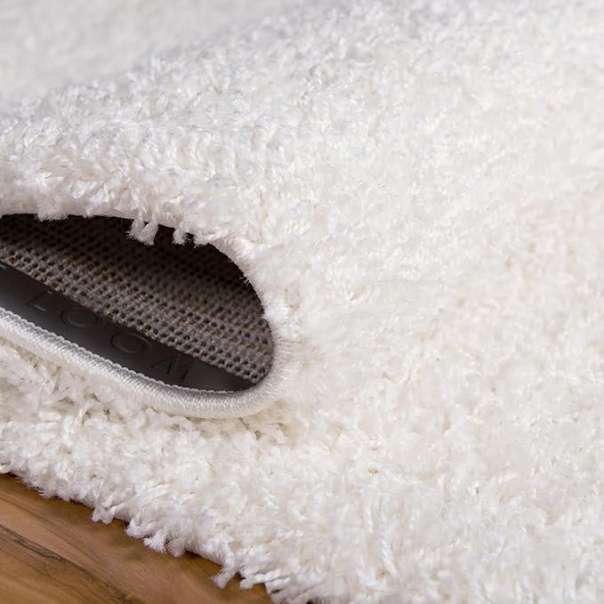 Unique Loom Solid Shag Collection Area Rug (3' 3" Square, Snow White)
