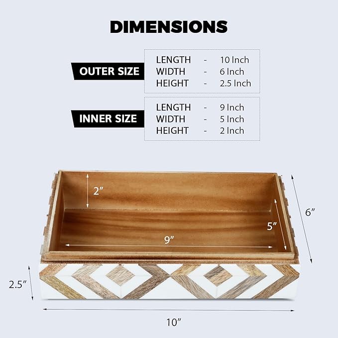 Handicrafts Home Decorative Storage Box 10x4.5 – Remote Control Holder, Jewelry Organizer, Modern Decorative Box with Lid, Boho Chic Home Décor Accent, Vintage Memory Box for Living Room Shelf Décor