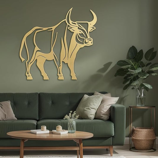 SIGNLEADER Metal Wall Art Decor Ferocious Cow Minimalist Modern Abstract Wall Sculpture Hangings Home Decoration for Living Room, Bedroom, Bathroom, Kitchen, Outdoor - 18" Gold