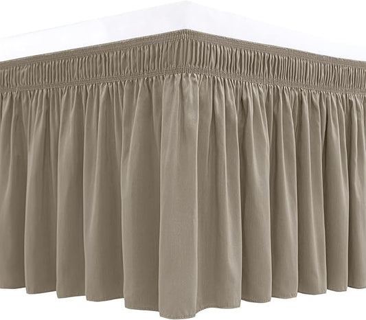 Biscaynebay Wrap Around Bed Skirts for Full & Full XL Beds Short Drop of 12", Taupe Adjustable Elastic Dust Ruffles Easy Fit Wrinkle Resistant Silky Luxurious Fabric Machine Washable
