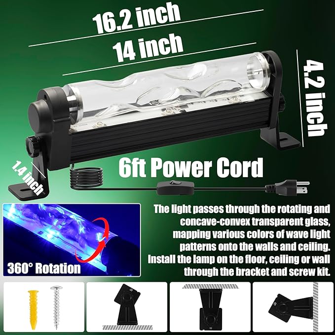 16.2inch Dynamic Wave Wall Light Bar, 30W LED Ocean Wave&Aurora Projector Light with Remote, RGBW Flowing Water Ripple Light for Bedroom, Gaming Room, Living Room, Home Decor, Ambient Mood Lighting