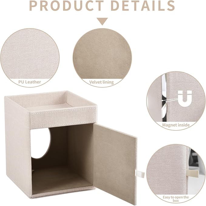 Tissue Box Cover with Storage Tray Square Tissue Box Holder PU Leather Facial Tissues Organizer Tray for Bathroom Vanity Bedroom Office Car,Stylish Napkin Caddy Decorative Organizer,Beige