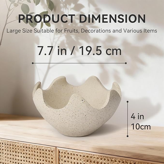 Wavy Decorative Bowl Home Decor- Modern Handicraft Decorative Fruit Bowl for Kitchen Counter, Creative Centerpiece Decor for Entryway Table Coffee Table, Spotted White