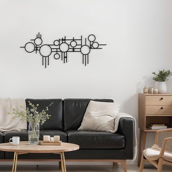 SIGNLEADER Metal Wall Decor Round Circle Lines Minimalist Modern Luxury Wall Sculpture Hangings 3D Statue Home Decoration for Living Room, Bedroom, Bathroom, Kitchen, Fireplace, Office - 24" Black