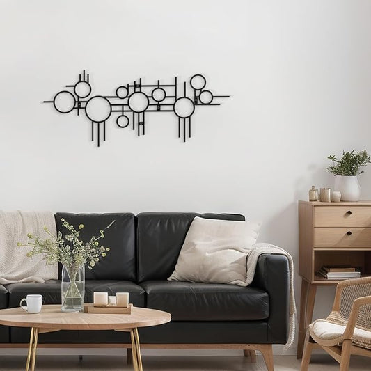 SIGNLEADER Metal Wall Decor Round Circle Lines Minimalist Modern Luxury Wall Sculpture Hangings 3D Statue Home Decoration for Living Room, Bedroom, Bathroom, Kitchen, Fireplace, Office - 24" Black