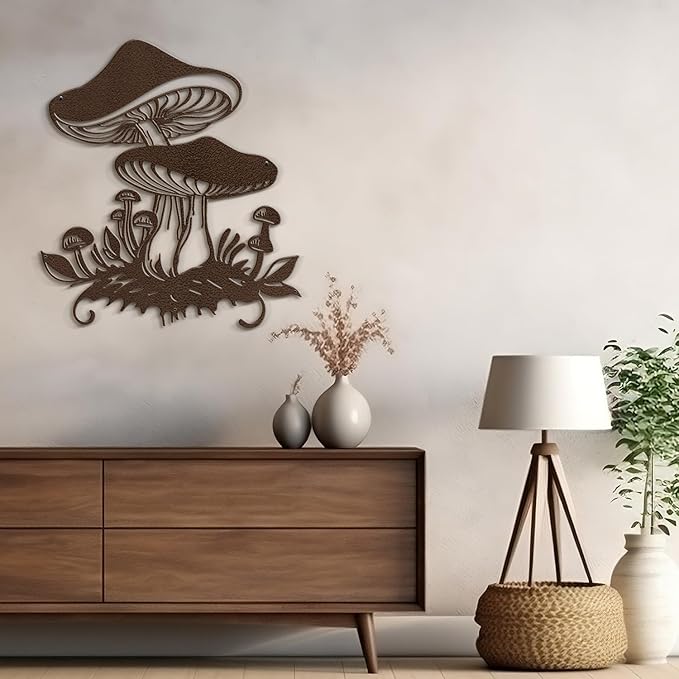 SIGNLEADER Metal Wall Art Decor Mushroom Cottagecore Modern Abstract Wall Sculpture Hangings Home Decoration for Living Room, Bedroom, Bathroom, Kitchen, Outdoor - 18" Bronze