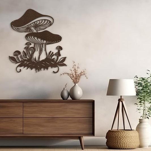 SIGNLEADER Metal Wall Art Decor Mushroom Cottagecore Modern Abstract Wall Sculpture Hangings Home Decoration for Living Room, Bedroom, Bathroom, Kitchen, Outdoor - 18" Bronze