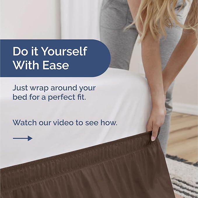 Wrap Around Dust Ruffle Bed Skirt - Brown - for King Size Beds with 24 Inch Drop - Easy Fit Elastic Strap - Adjustable Pleated Bedskirt w/Brushed Fabric - Wrinkle Free - for Women, Men, Kids & Teens