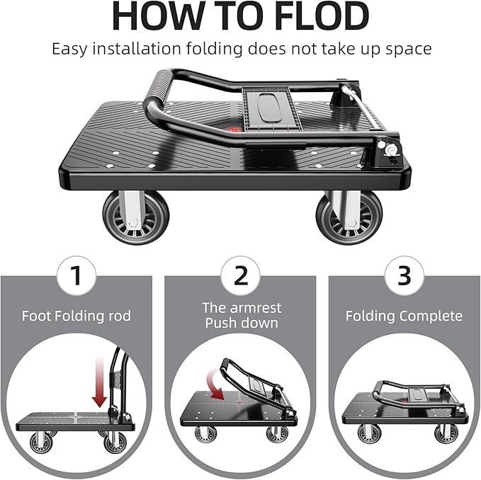 Foldable Push Cart Platform Cart,Moving Platform Hand Truck,Foldable for Easy Storage and 360 Degree Swivel Silent Wheel(880LBS).