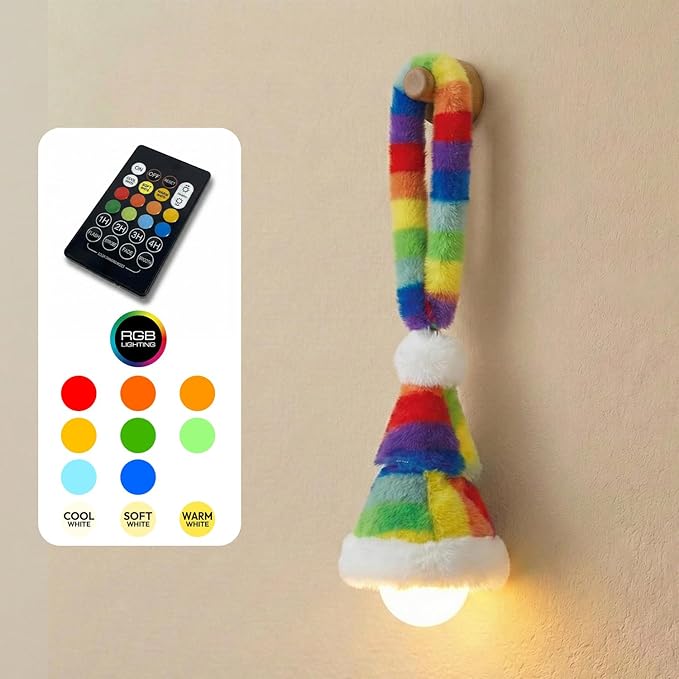 Aesthetic Plush LED Night Light, 1200mAh Rechargeable Mood Lamp, 3 Color Temperatures (Warm/Nature/Cool), 150 Lumens Dimmable Nursery Light with Remote, 1-4H Timer, Bedside Decor, Colorful