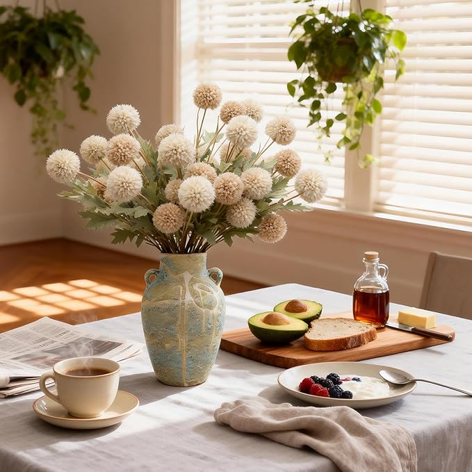 Large Ceramic Flower Vase, 9.8 Inch Tall Rustic Farmhouse Table Vase with 2 Handles, Handcrafted Glaze Textured Home Décor for Living Room, Bedroom, Bookshelf, Mantel, or Office