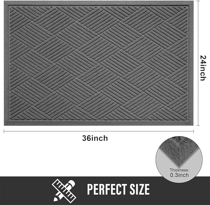 HIYARD Sturdy Front Door Mat, Absorbent Muddy Dirt Resist Welcome Door Mats Outdoor Indoor, Stain and Fade Resistant, Non-Slip Rubber Backing Low Profile Doormat for Entryway, 36×24, Charcoal