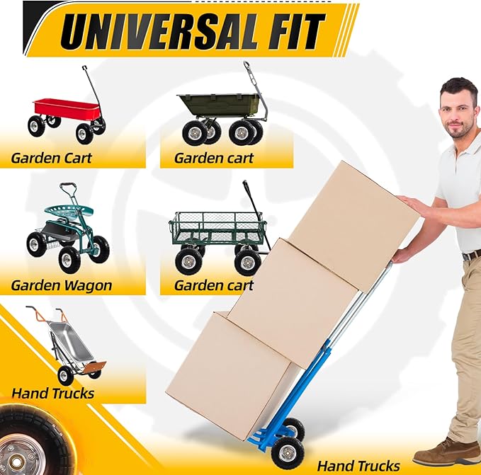 MZREXN 2-Pack 10" Flat Free Solid Tires 4.10/3.50-4 Tire and Wheel, with 5/8" Axle Bore Hole, 2"-2.2" Offset Hub, for Hand Truck, Garden Cart,Trolleys, Yard Trailers, Utility Cart, Silver