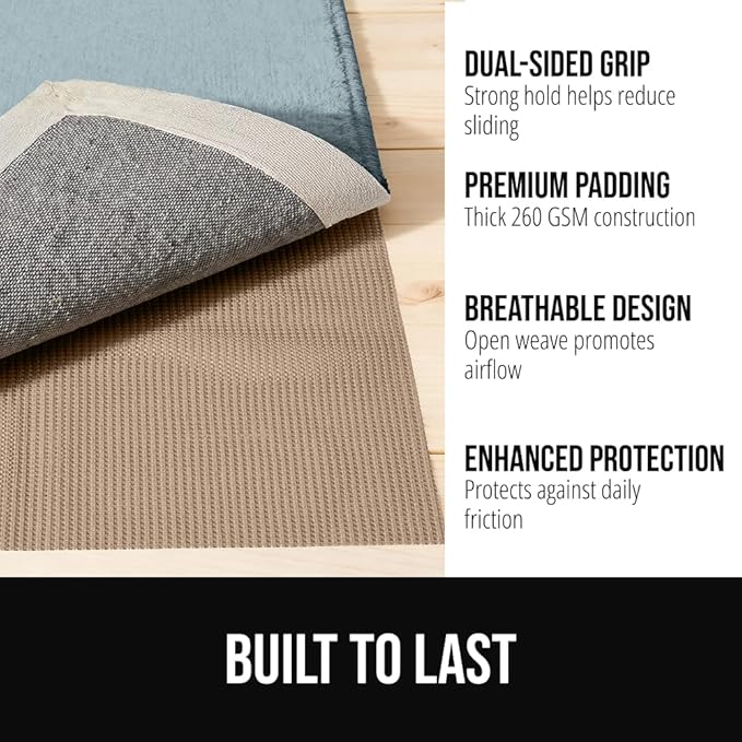 GORILLA GRIP Premium Dual Sided Extra Thick 3x5 Rug Gripper Pad for Hardwood Floors, Breathable Slip Resistant Pad Grips Under Carpet Area Rugs for Hard Surface Floor Protection, Easy Trim Mats, Beige