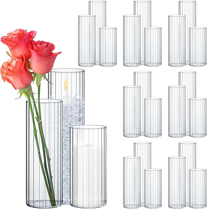 24 Pcs Cylinder Vases Set for Centerpieces, 6/8/10 Inch Tall Clear Glass Vase, Hurricane Floating Candle Holder for Wedding Table Decor, 2.5''/2.7''/3.3''' Diameter (2.7'' X 5.9'',7.9'',9.8'')