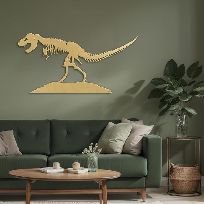 SIGNLEADER Metal Wall Art Decor Dinosaur Skeleton Minimalist Modern Abstract Wall Sculpture Hangings Home Decoration for Living Room, Bedroom, Bathroom, Kitchen - 18" Gold