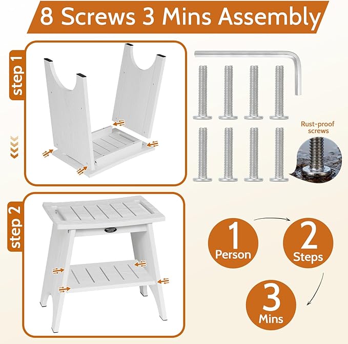 Shower Benches for Inside Shower to Sit On, Shower Stool for Shaving Legs, 500lbs Shower Chair With Space-Efficient Storage Shelf, Waterproof Shower Seat for Spa Bathroom, Indoor or Outdoor Use(White)