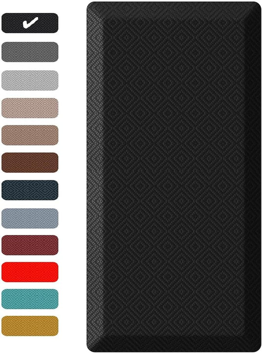 Ophanie Kitchen Mats for Floor, 3/4 inch Thick, 17x28 Anti Fatigue Cushioned Mat, Kitchen Rugs, Waterproof, Comfort Ergonomic Standing Mat for Office, Home, Sink, Black Non-Slip Ridged Bottom