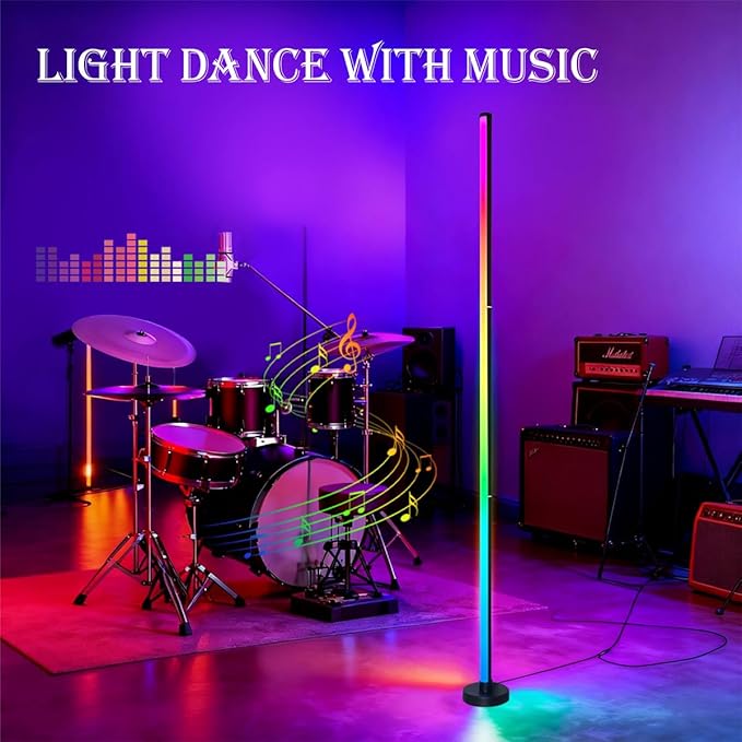 RGB LED Corner Floor Lamp，DIY Floor Lamp with Music Sync and 16 Million Colors, 213 Dynamic Modes, App & Remote Control,Standingl Corner Changing Ambience Light, for Living Bedroom Room Gaming Room