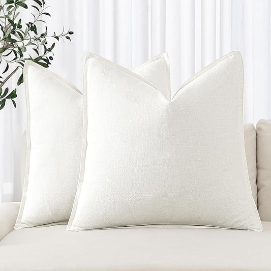 MIULEE Decorative Linen Pillow Covers 20x20 Inch Cream White Boho Farmhouse Neutral Christmas Couch Throw Pillows for Bed Pack of 2 Accent Modern Pillowcase Sofa Livingroom Home Decor