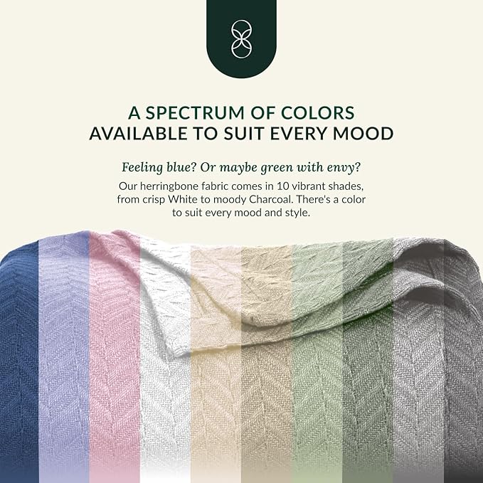 Cloud Scape Linen 100% Cotton Blanket 92x92 Ensign Blue - Cozy Herringbone Weave, Fits Up to for Full Size Beds, Breathable Softness, All-Season Warmth, Winter Blanket, for Women