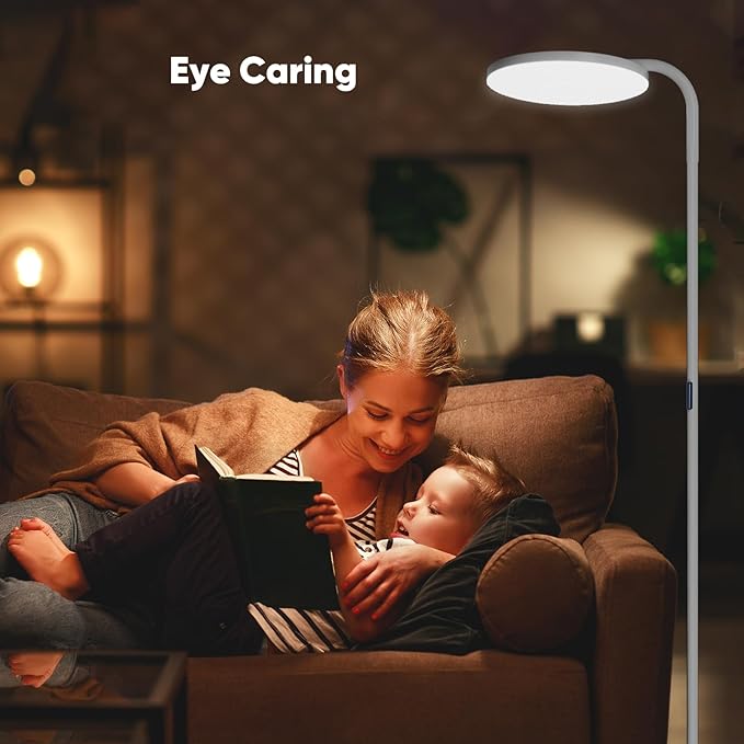 SIBRILLE 36W LED Floor Lamp, Super Bright Standing Lamp, Modern Stepless Dimmable Torchiere Tall Lamp with Remote Control, 350°Rotating Head Reading Floor Lamp for Living Room, Bedroom - Silvery Grey