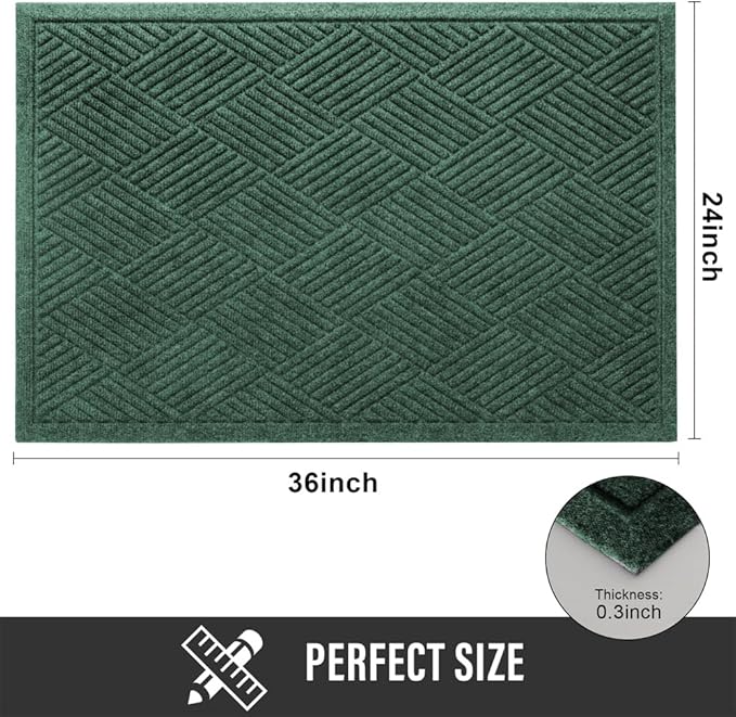 HIYARD Sturdy Front Door Mat, Absorbent Muddy Dirt Resist Welcome Door Mats Outdoor Indoor, Stain and Fade Resistant, Non-Slip Rubber Backing Low Profile Doormat for Entryway, 36×24, Green