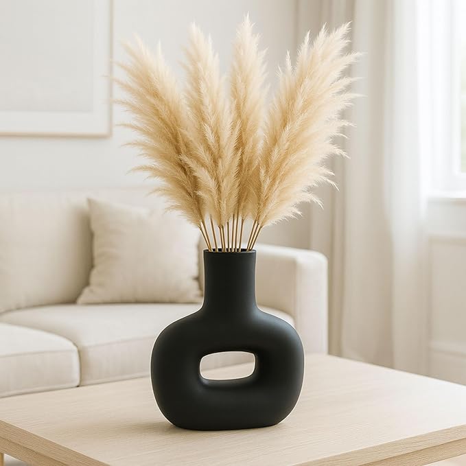 Modern Open-Cut Dolomite Vase for Living Room Decor and Home Accents - Decorative Flower Vase for Room, Bedroom or Office Display - Elevate House Display and Console Table Decor - 8", Black