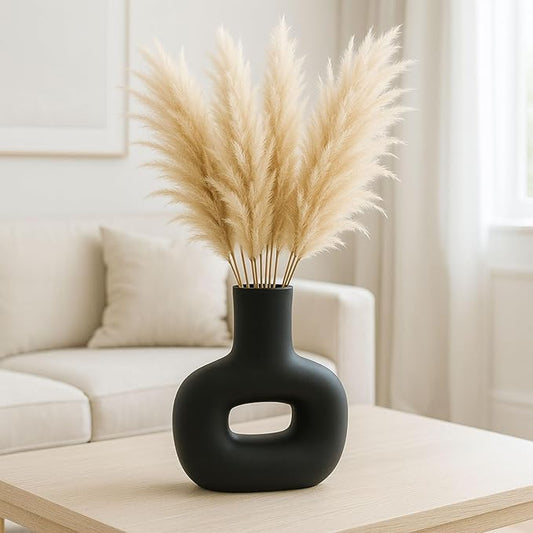 Modern Open-Cut Dolomite Vase for Living Room Decor and Home Accents - Decorative Flower Vase for Room, Bedroom or Office Display - Elevate House Display and Console Table Decor - 8", Black