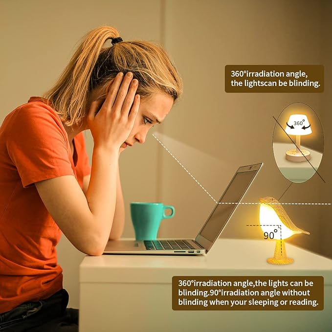 Small Cordless Bedside Lamp, Bird Lamp Touch Sensor, LED Table Lamp with Touch Dimmer,3 Level Brightness Nightstand Lamps, Rechargered Desk Lamp for Bedroom, Office, College Dorm Room