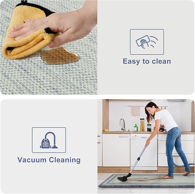 KIMODE Anti Fatigue Kitchen Mats 2PCS, Non-Slip Waterproof Kitchen Rugs, Cushioned Kitchen Mat for Floor, Comfort Standing Mat for Sink, Laundry, Office, Desk Blue and Grey 20"x47"+20"x32"
