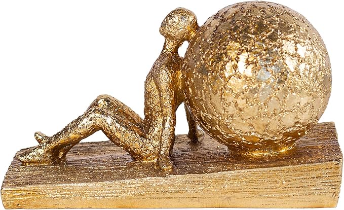 Golden Home Art Sculpture: Pushing Ball Man Sculpture (25cm) - A Symbol of Perseverance in Modern Minimalist Design