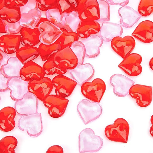 DomeStar 150PCS Heart Vase Fillers, Acrylic Hearts Rhinestones Pink Red Heart Diamonds 20mm for Floating Valentine's Day Table Scatters Wedding Gift Box Party Pearls Decorations