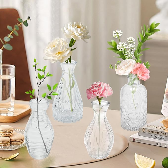 40PCS Clear Glass Bud Vases Set,Small Flower Arrangement Vase,Vintage Crystal Glass Design,Wedding,Party Decoration,Home Flower Arrangement (40)