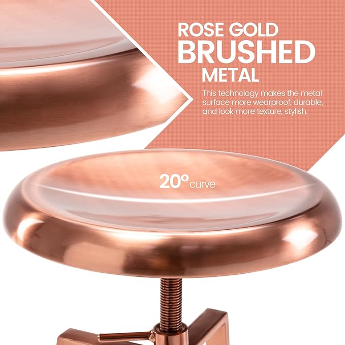 Brage Living Atlas Industrial Bar Stools Set of 2, Adjustable Swivel Four Legged Round Metal Barstools, Backless Counter Height Bar Chairs for Kitchen Dining (Rose Gold)