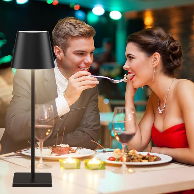 2 Pack Cordless LED Table Lamp Black, 5500mAh Battery Powered Table Light, 3 Color Temperatures Stepless Dimmable Rechargeable Table Lamps for Outdoor Restaurant Bedroom