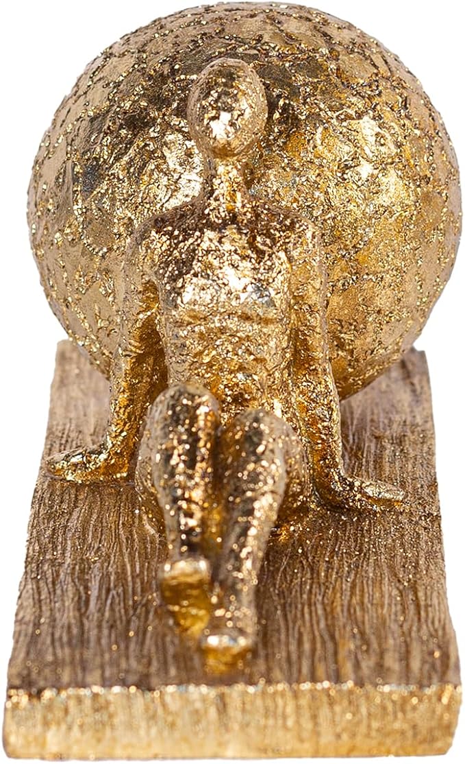 Golden Home Art Sculpture: Pushing Ball Man Sculpture (25cm) - A Symbol of Perseverance in Modern Minimalist Design