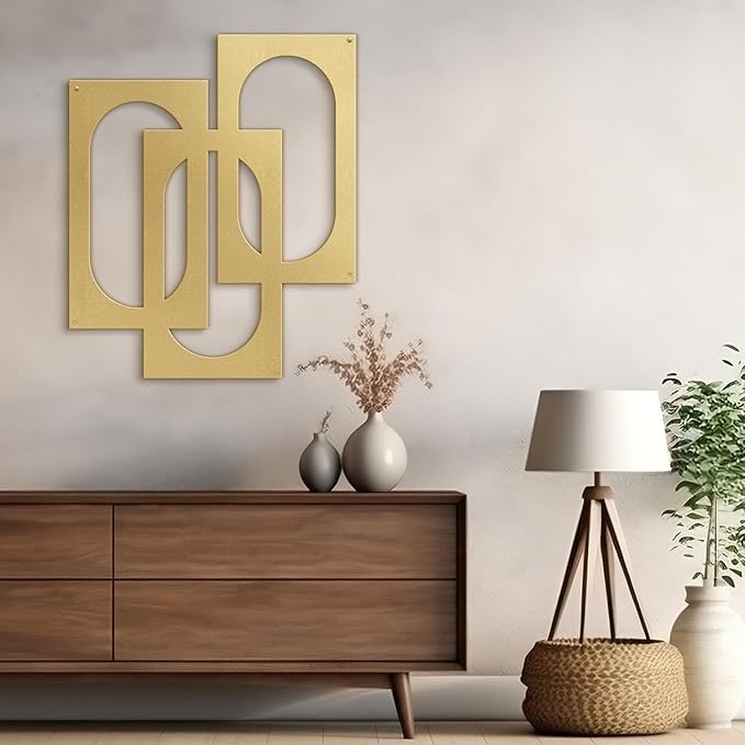 SIGNLEADER Metal Wall Decor Interlocking Abstract Geometric Minimalist Modern Luxury Wall Sculpture Hangings 3D Statue Home Decoration for Living Room, Bedroom, Bathroom, Kitchen, Fireplace, Office - 18" Gold