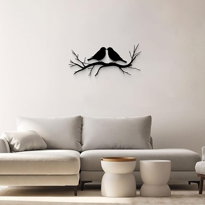 GlintHome Black Metal Wall Art Bird on Tree Branch Silhouette Bird Art Decor for Living Room Garden Bedroom Office Home Wall Decor