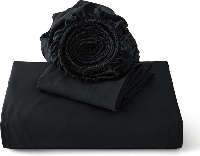Bedsure Duvet Cover King Size with Fitted Sheet - 4 Pieces Prewashed Cotton-Like Extra Soft Bedding Set, Includes 1 Duvet Cover 104x90 Inches with Zipper Closure, 2 Pillow Shams, 1 Fitted Sheet, Black