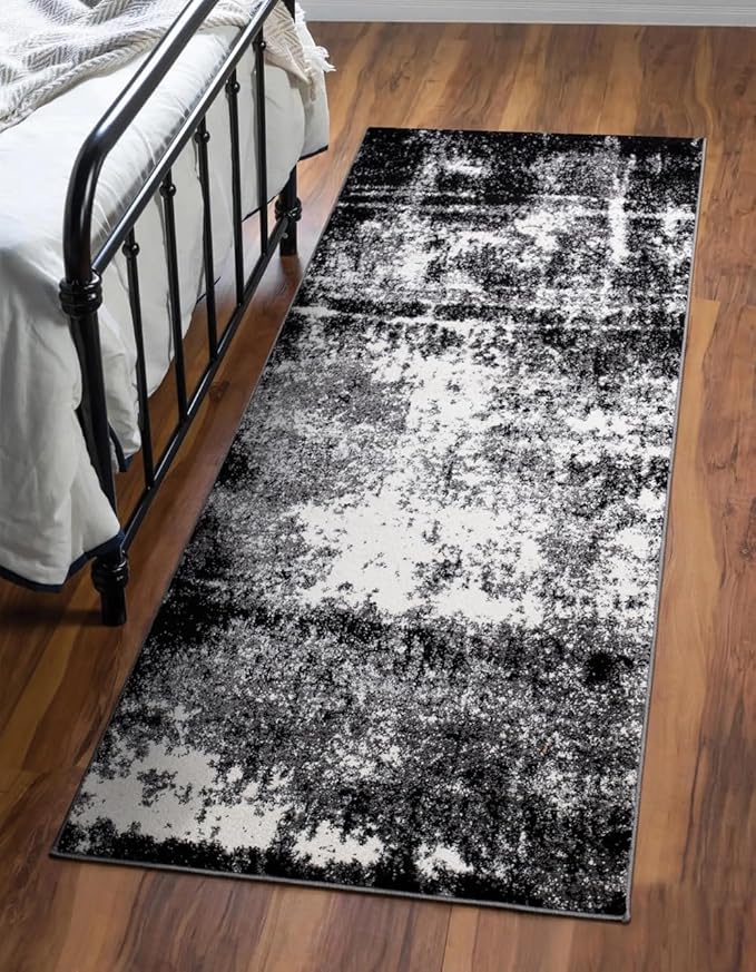 Keen Home Design Area Runner Rugs - 2x8 Non-Shedding, Abstract Runner for Kitchen, Living Room, Bedroom, Dining Room, Entryway - Size: 2'8" x 7'7", Abstract Black