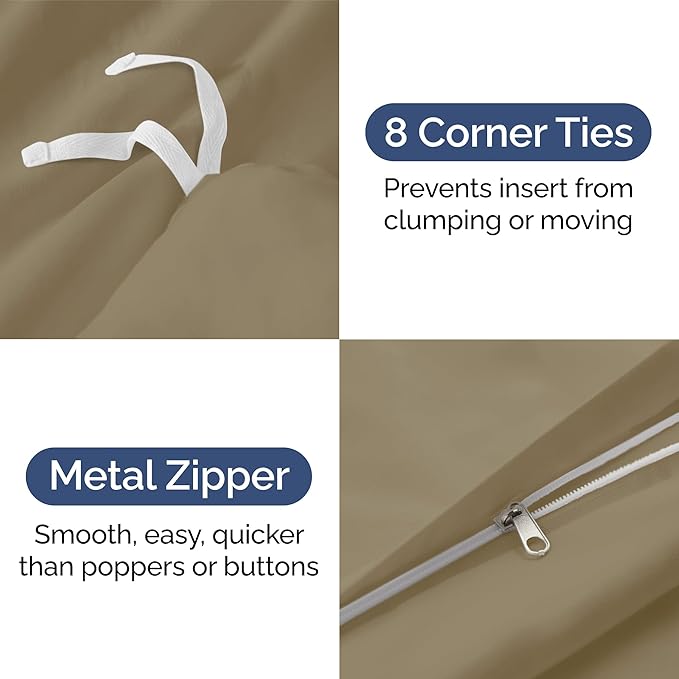 CGK Unlimited Duvet Cover Cal King Size Set - Extra Soft Cal King Size Duvet Cover 104 x 98 with 2 Pillow Shams - Hotel Quality w/Zipper Closures & Ties - Bedding and Bed Linens Set (Khaki)