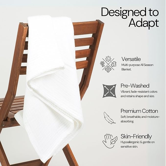 Salt Earth 100% Cotton Muslin Throw Blanket Gauze Blanket 50"X70" Throw 4 Layered for Couch, Bed, Living Room,Lightweight & All Season Blankets & Throws, Easy to wash, Nature & Skin Friendly(White)