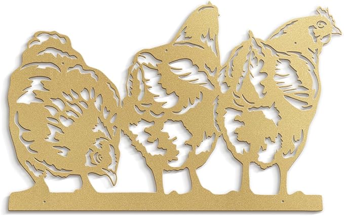SIGNLEADER Metal Wall Art Decor Farmhouse Trio of Chickens Minimalist Modern Abstract Wall Sculpture Hangings Home Decoration for Living Room, Bedroom, Bathroom, Kitchen, Outdoor - 18" Gold
