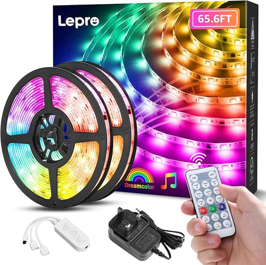 Lepro LED Strip Lights, 65.6ft Music Sync MagicColor Dreamcolor Light Strip with Remote, Christmas Gifts for Men & Women, 5050 RGB Lights for Bedroom, Home, Gaming Room, Party, Wall Decorations