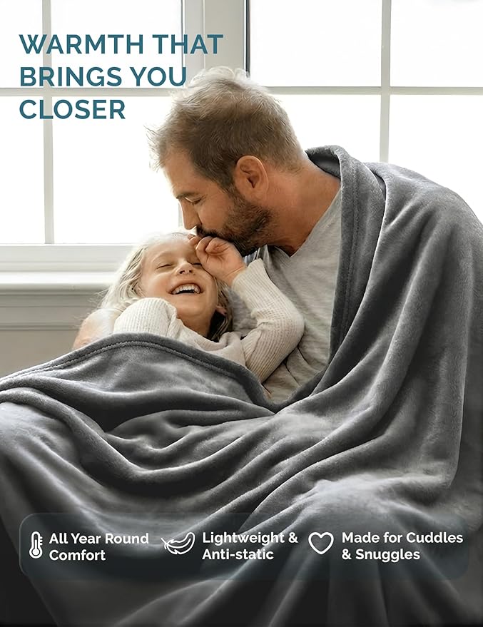 Casa Platino Fleece Throw Blankets – 300 GSM White – Soft Cozy Warm Holiday Throws for Winter, Fuzzy Plush Elegant Gifts for Kids, Men & Women - Ideal for Couch, Sofa, Chair or Bed - 50x60 Inch