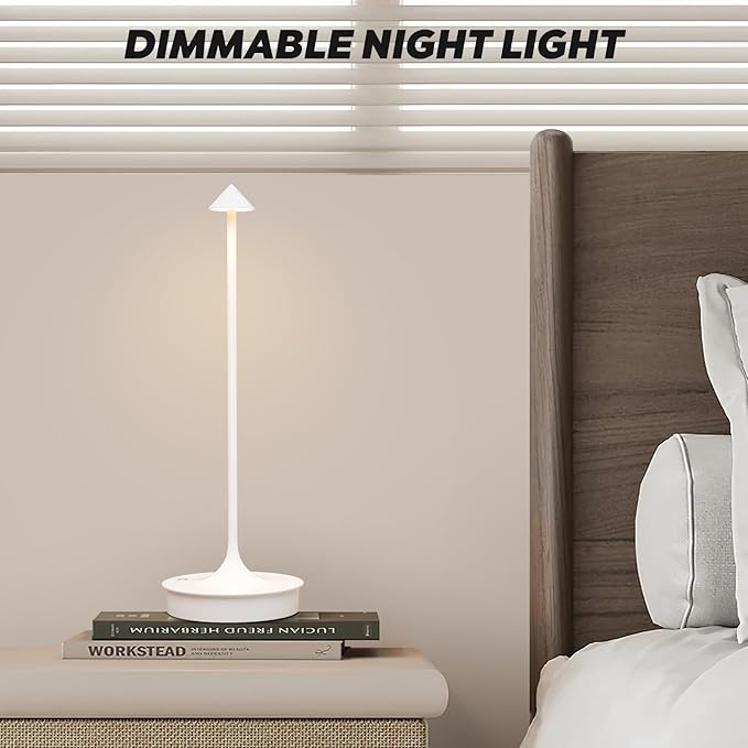 Small Cordless Table Lamp Rechargeable, Battery Operated Desk Lamp, 4000mAh LED Touch Lamp, Dimmable Portable Outdoor Waterproof Wireless Table Light for Restaurants/Bars/Outdoor(1PC,White)