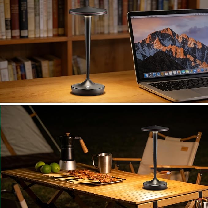 Cordless Lamp Rechargeable LED Table Light,48Hrs Battery Operated Table Lamp,Potable Lamp with Stepless Dimming and Waterproof Lamp for Kitchen,Dining,Shower,Outdoor Patio,Camping (2Pblack)